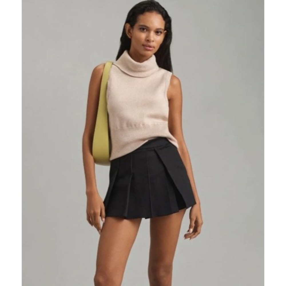 Maeve Anthropologie Pleated Mini Skort Women 12 Black Preppy Dark Academia EUC